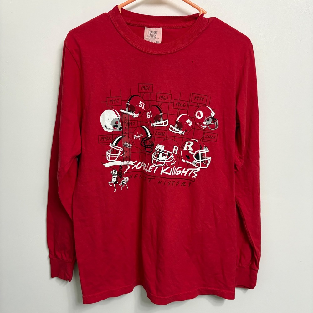 Comfort Colors Rutgers Scarlet Knights Helmet History Long Sleeve Shirt Red Smal